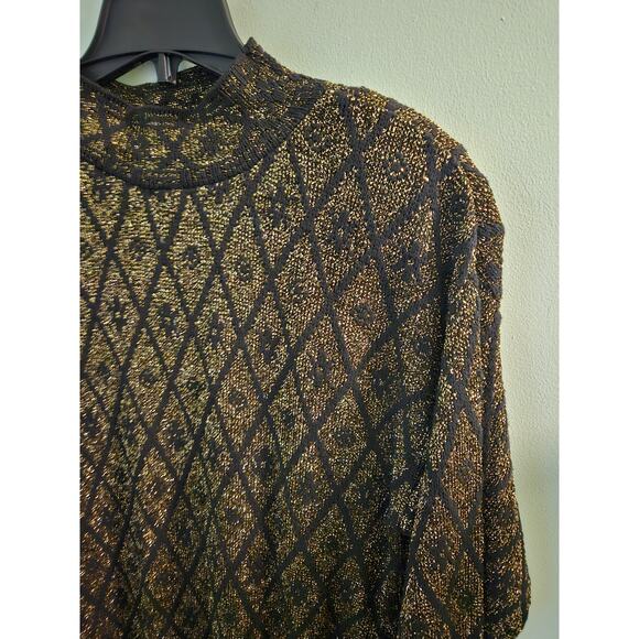 VINTAGE Pierre Cardin 70s or 80s Black & Gold Mock Neck Sweater Size Large - Picture 10 of 14